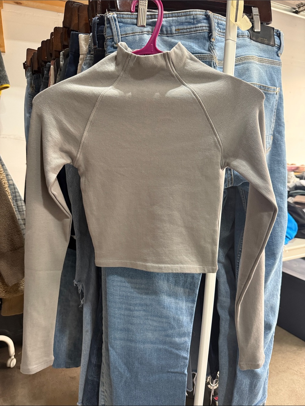 Zara Gray Mock Neck Long-Sleeve Top for Kids